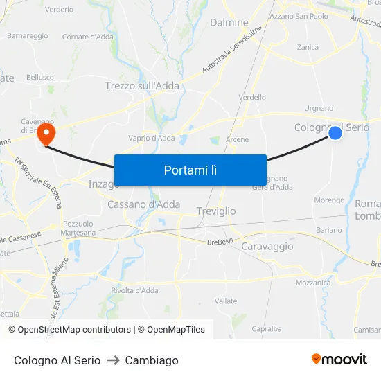 Cologno Al Serio to Cambiago map