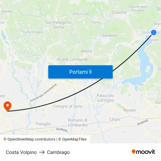 Costa Volpino to Cambiago map