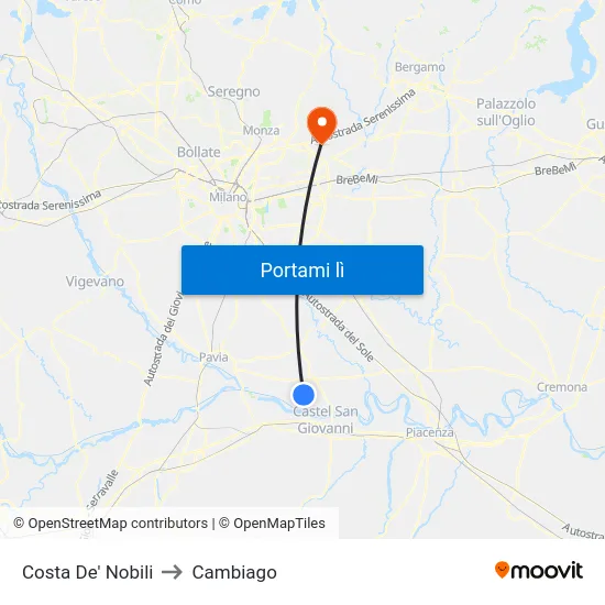Costa De' Nobili to Cambiago map