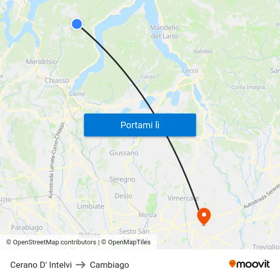 Cerano D' Intelvi to Cambiago map