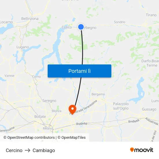 Cercino to Cambiago map
