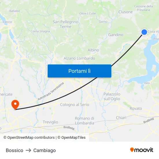 Bossico to Cambiago map