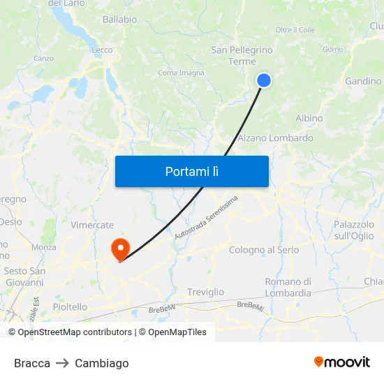 Bracca to Cambiago map