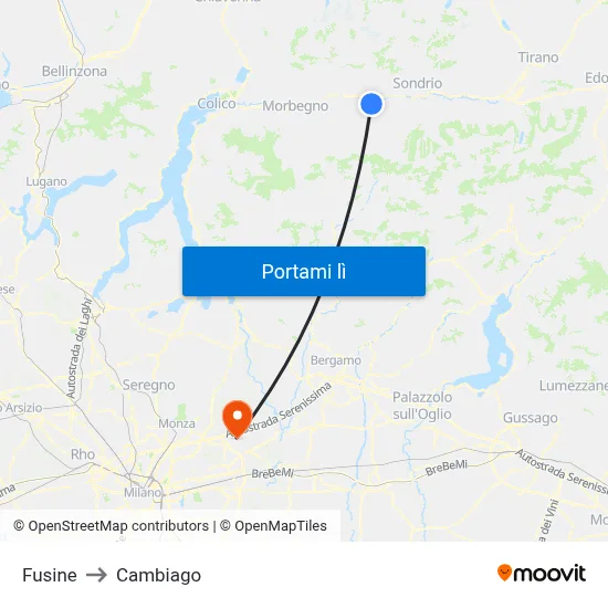Fusine to Cambiago map
