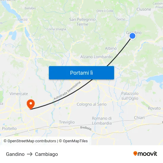 Gandino to Cambiago map