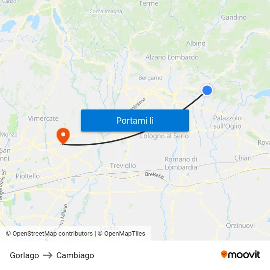 Gorlago to Cambiago map