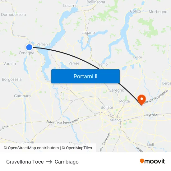 Gravellona Toce to Cambiago map