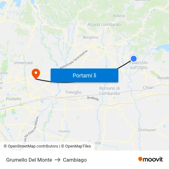 Grumello Del Monte to Cambiago map
