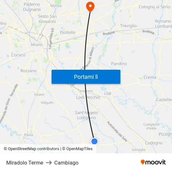Miradolo Terme to Cambiago map