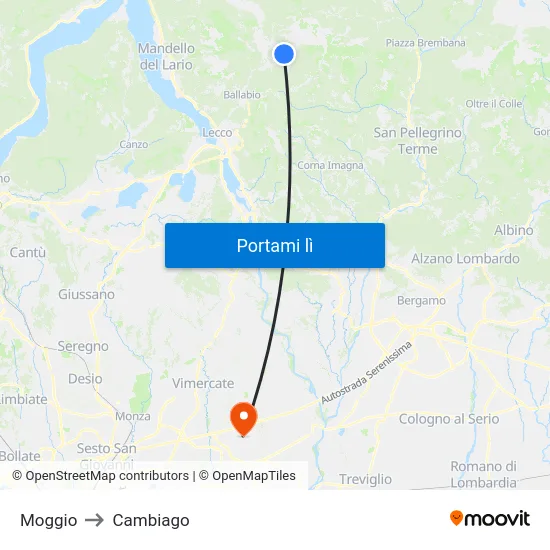Moggio to Cambiago map