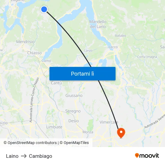 Laino to Cambiago map