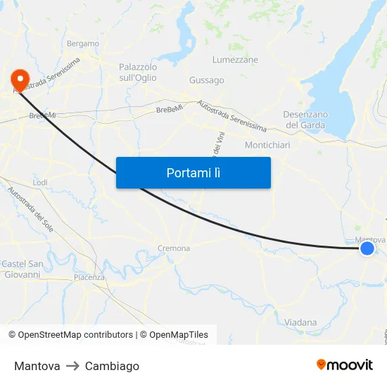 Mantova to Cambiago map