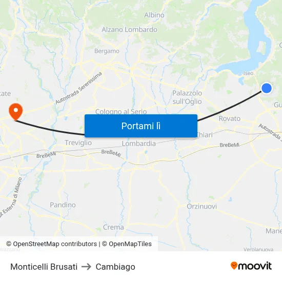 Monticelli Brusati to Cambiago map