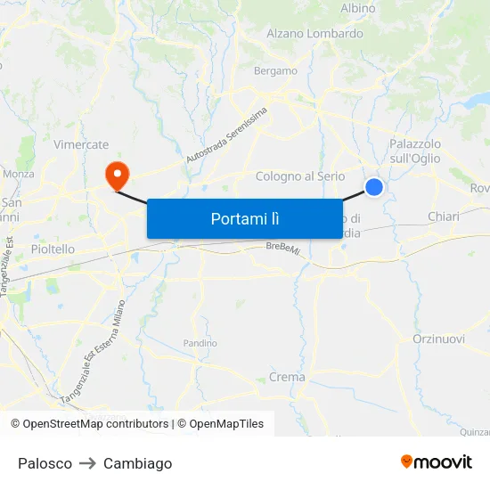 Palosco to Cambiago map