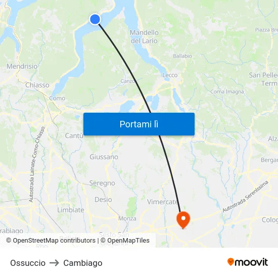 Ossuccio to Cambiago map