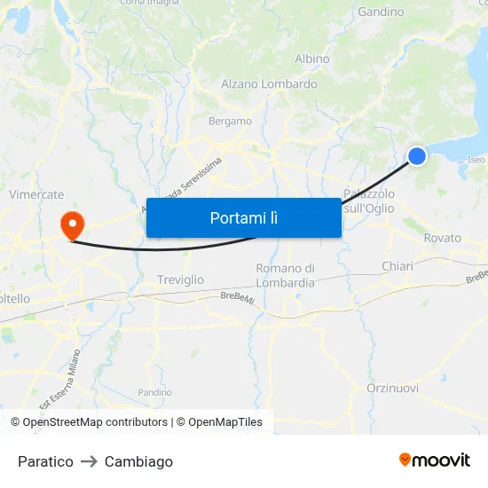 Paratico to Cambiago map