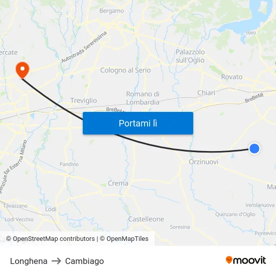 Longhena to Cambiago map