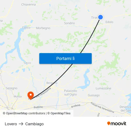 Lovero to Cambiago map