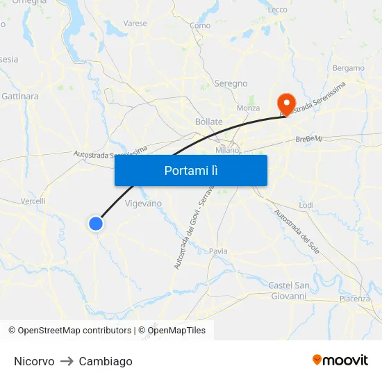 Nicorvo to Cambiago map