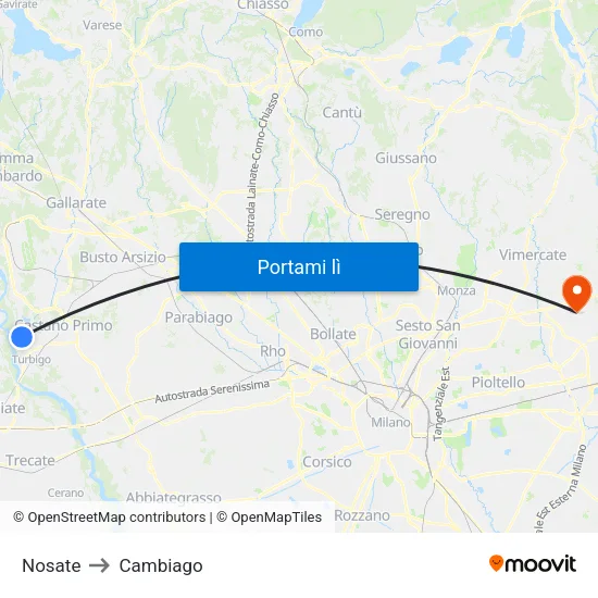 Nosate to Cambiago map