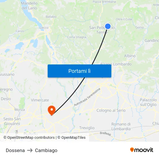 Dossena to Cambiago map