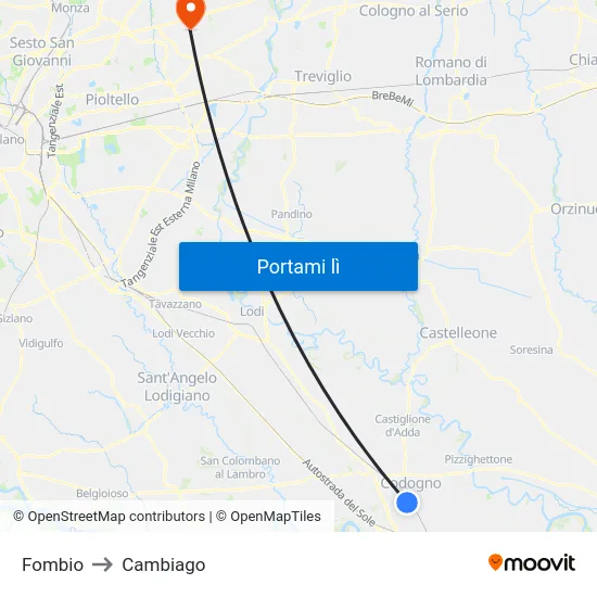 Fombio to Cambiago map