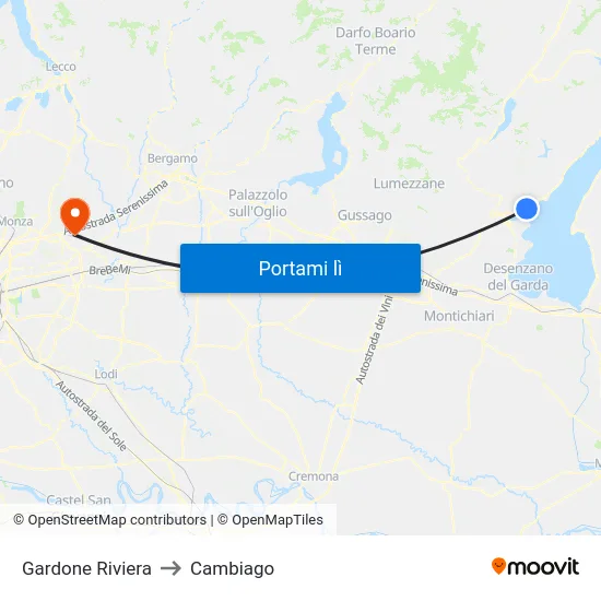 Gardone Riviera to Cambiago map