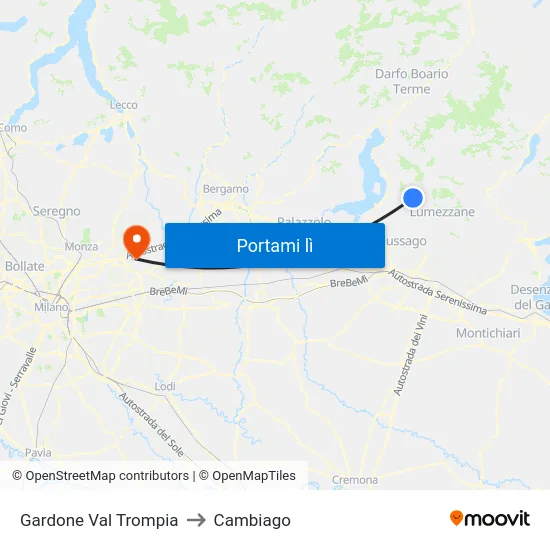 Gardone Val Trompia to Cambiago map