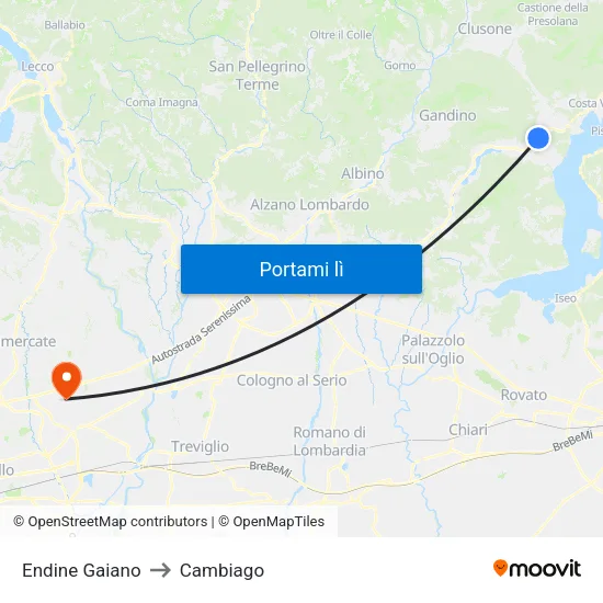 Endine Gaiano to Cambiago map