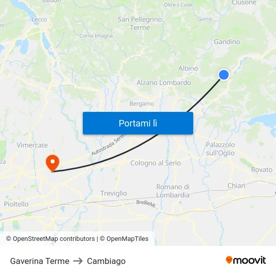 Gaverina Terme to Cambiago map