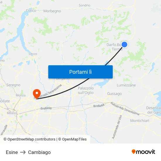 Esine to Cambiago map