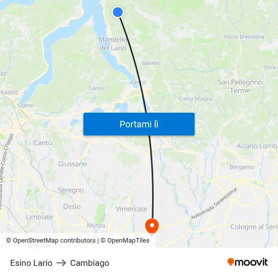 Esino Lario to Cambiago map