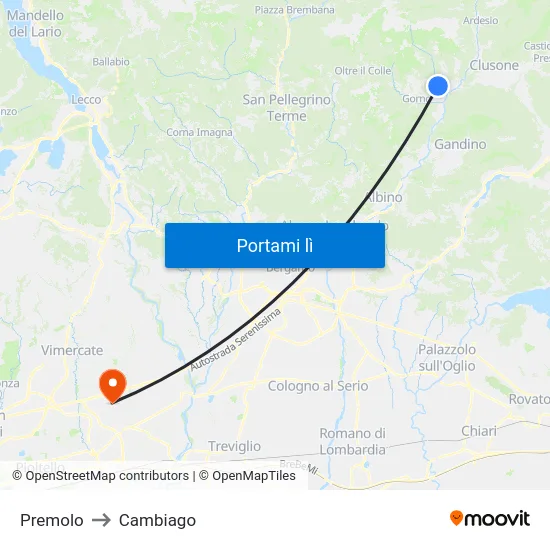 Premolo to Cambiago map
