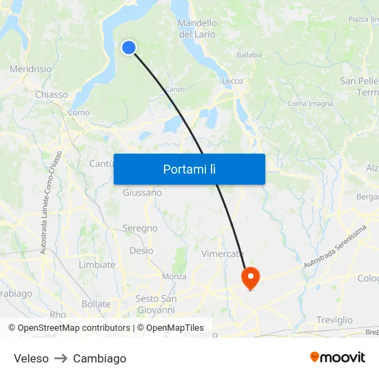 Veleso to Cambiago map