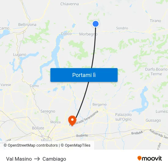 Val Masino to Cambiago map