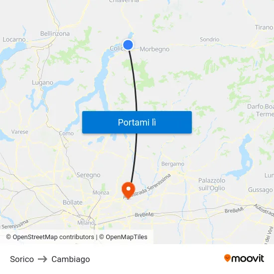 Sorico to Cambiago map