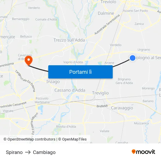 Spirano to Cambiago map