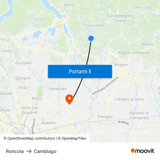 Roncola to Cambiago map