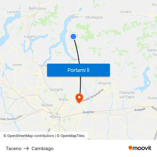 Taceno to Cambiago map