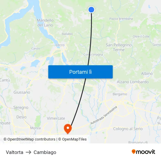 Valtorta to Cambiago map