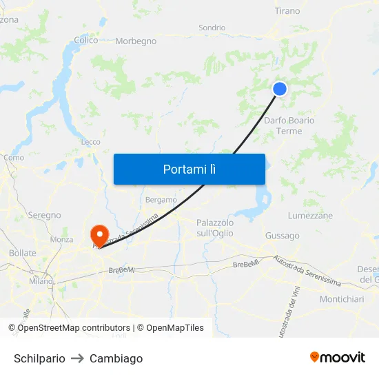 Schilpario to Cambiago map