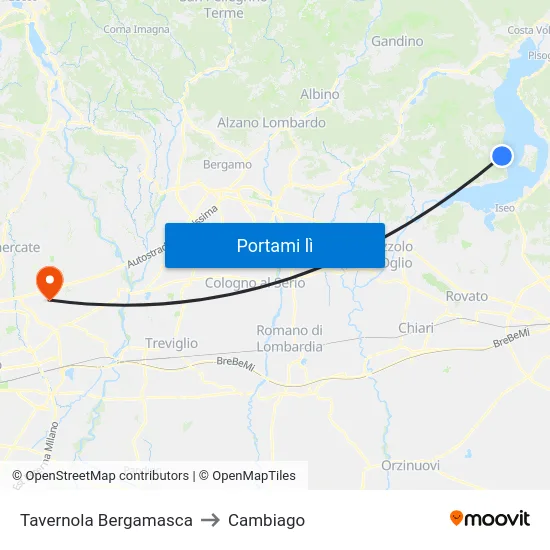 Tavernola Bergamasca to Cambiago map