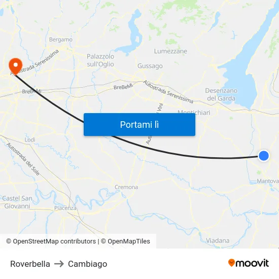 Roverbella to Cambiago map