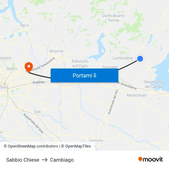 Sabbio Chiese to Cambiago map
