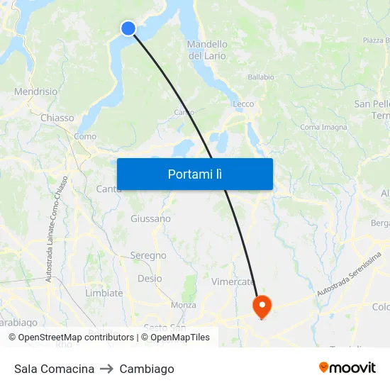 Sala Comacina to Cambiago map