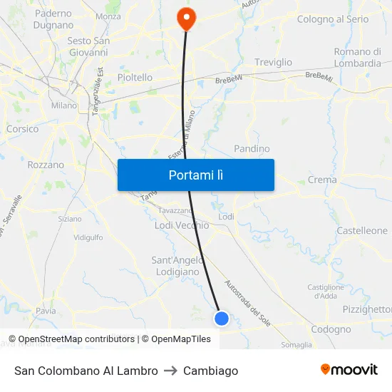 San Colombano Al Lambro to Cambiago map