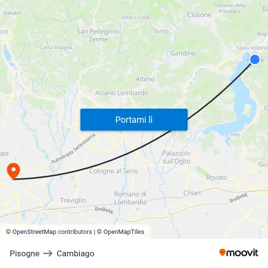 Pisogne to Cambiago map