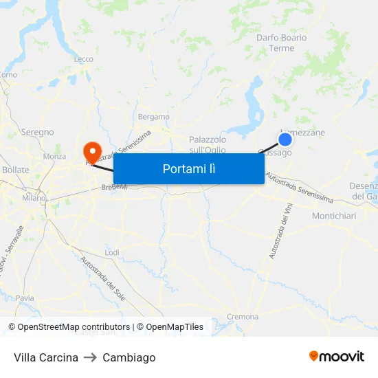 Villa Carcina to Cambiago map