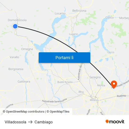 Villadossola to Cambiago map