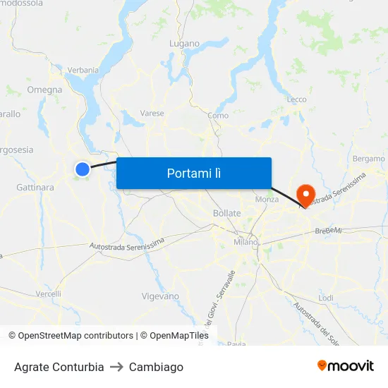 Agrate Conturbia to Cambiago map